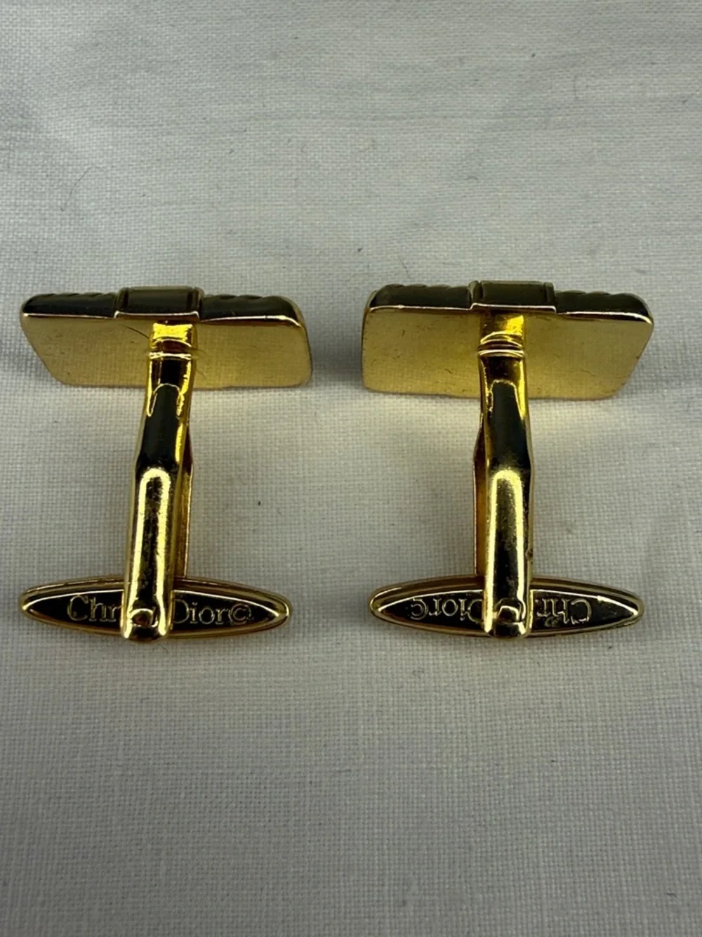 Christian Dior Gold Tone Cufflinks Textured Rectangle Signed 1